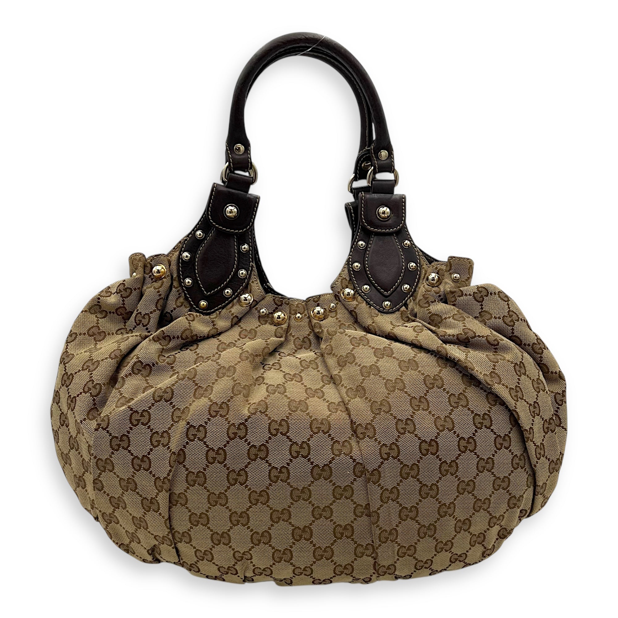 Gucci Pelham Shoulder Bag Brown in Canvas, Gold hardware_1