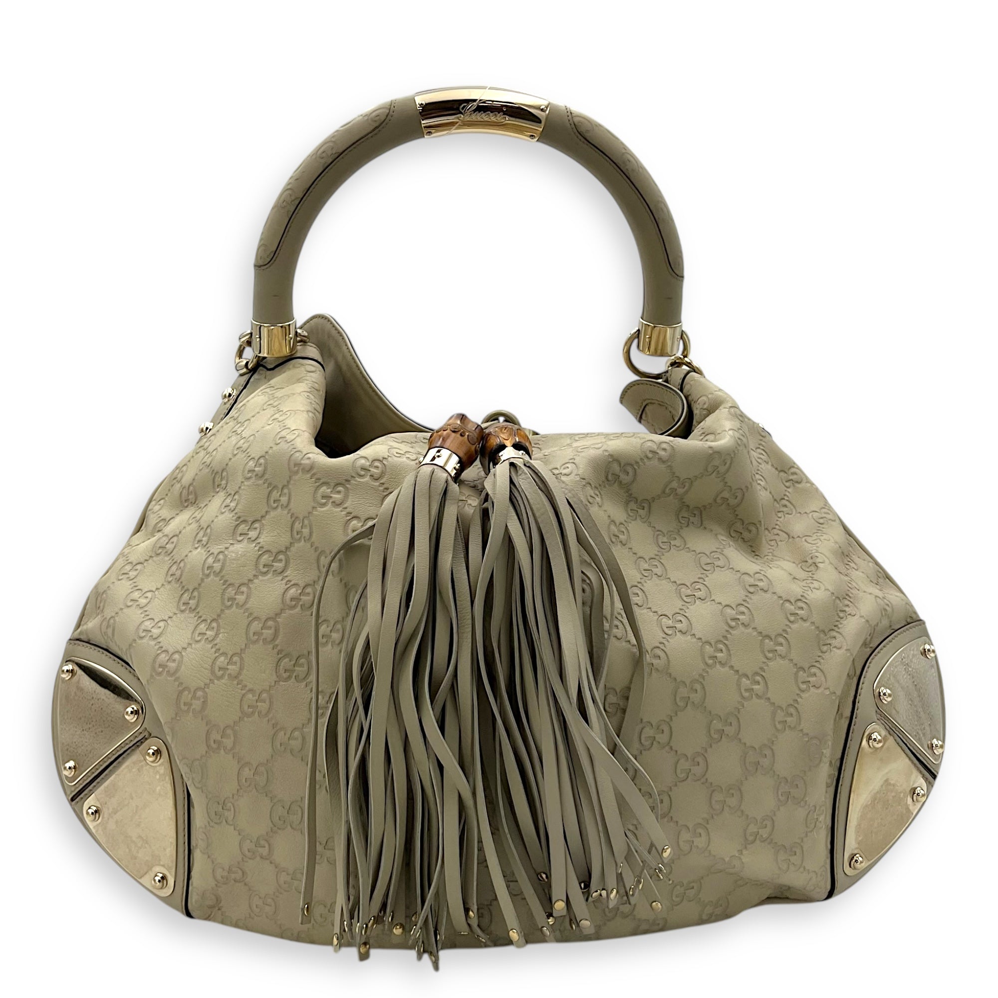Gucci Babouska Indy White Top Handle Bag in Guccissima Leather, Gold hardware_1