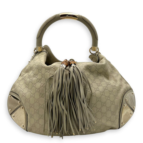 Gucci Babouska Indy White Top Handle Bag in Guccissima Leather, Gold hardware_1