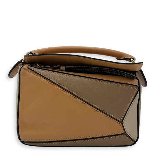 Loewe Puzzle Top Handle Bag Mini Brown in Calfskin, Gold hardware_1