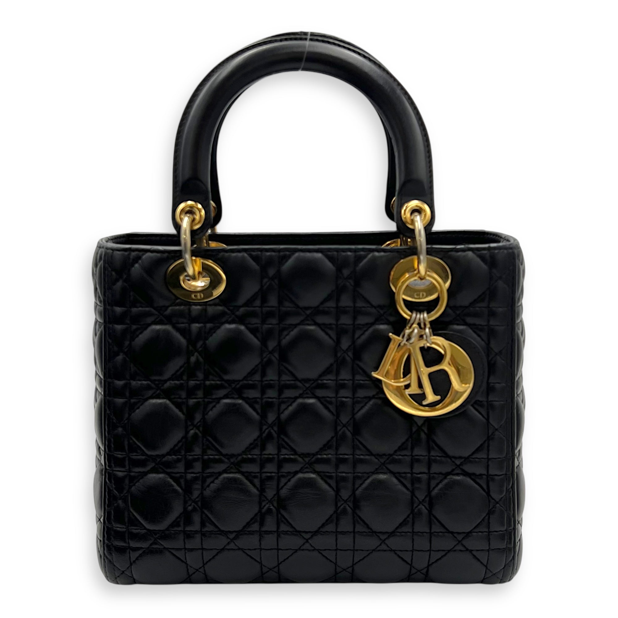 Christian Dior Lady Dior Top Handle Bag Black in Lambskin, Gold hardware_1