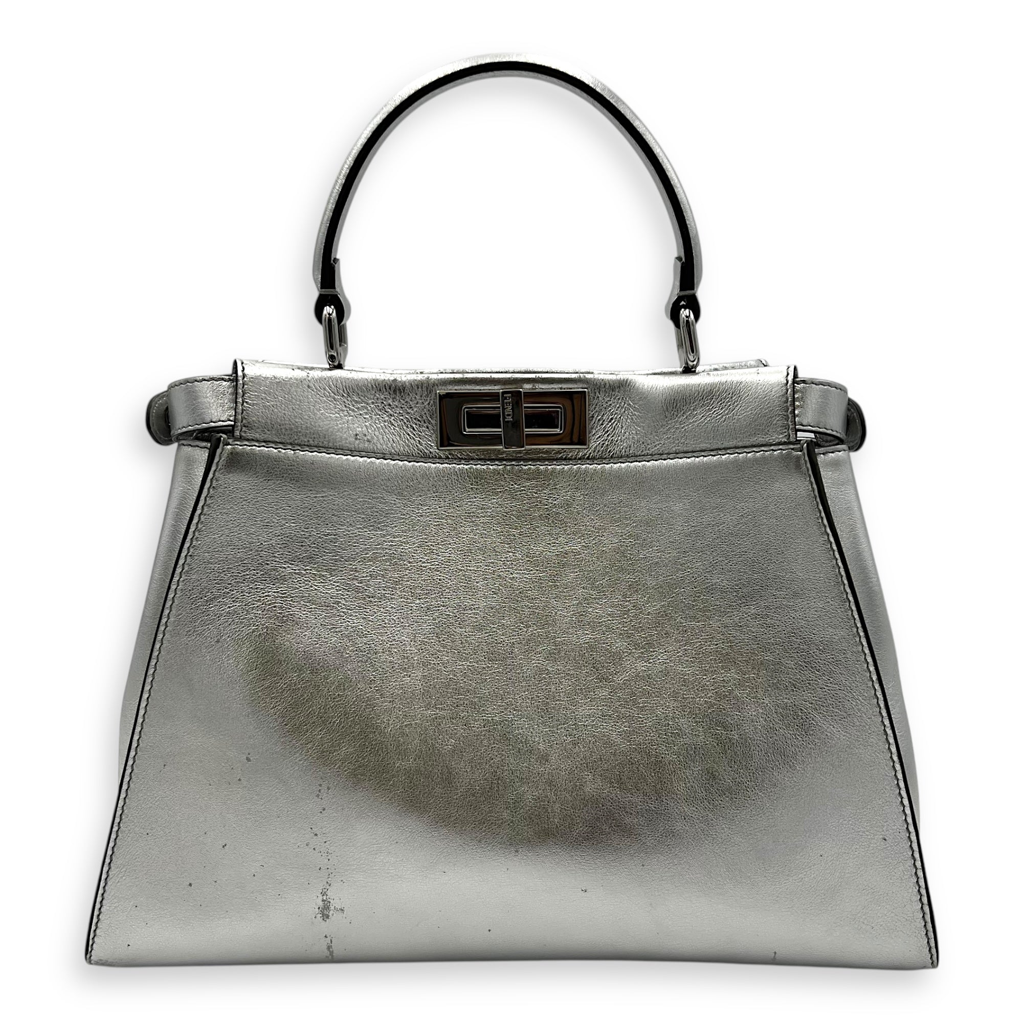 Fendi Peekaboo Top Handle Bag Silver in Calfskin, Silver hardware_1
