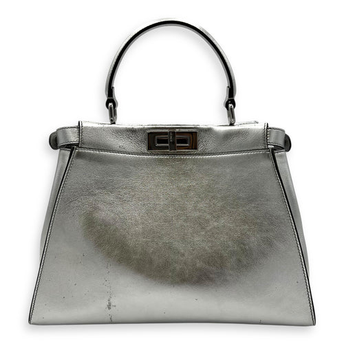 Fendi Peekaboo Top Handle Bag Silver in Calfskin, Silver hardware_1