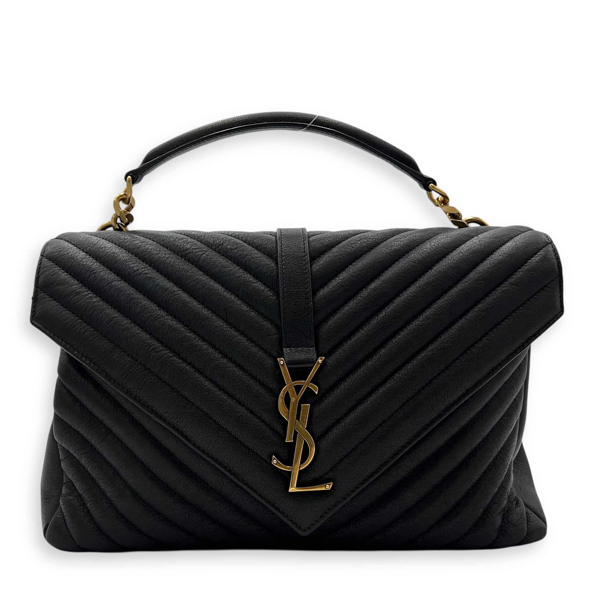 Saint Laurent College Top Handle Bag Black in Calfskin, Gold hardware_1