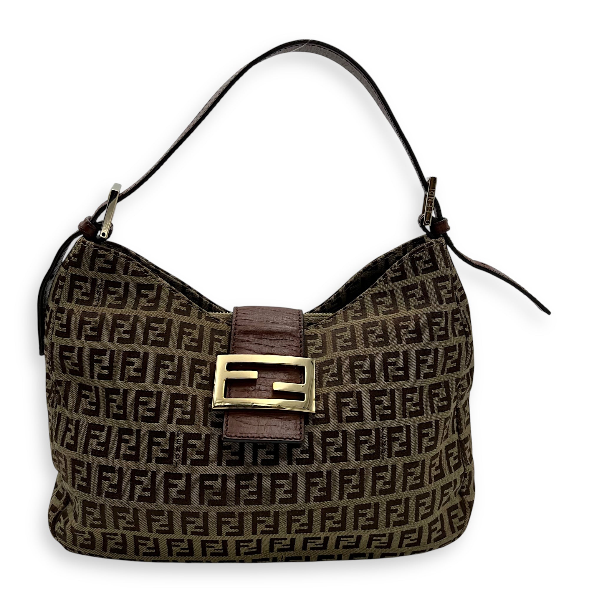 Fendi Vintage FF Shoulder Bag Brown in Jacquard, Gold hardware_1