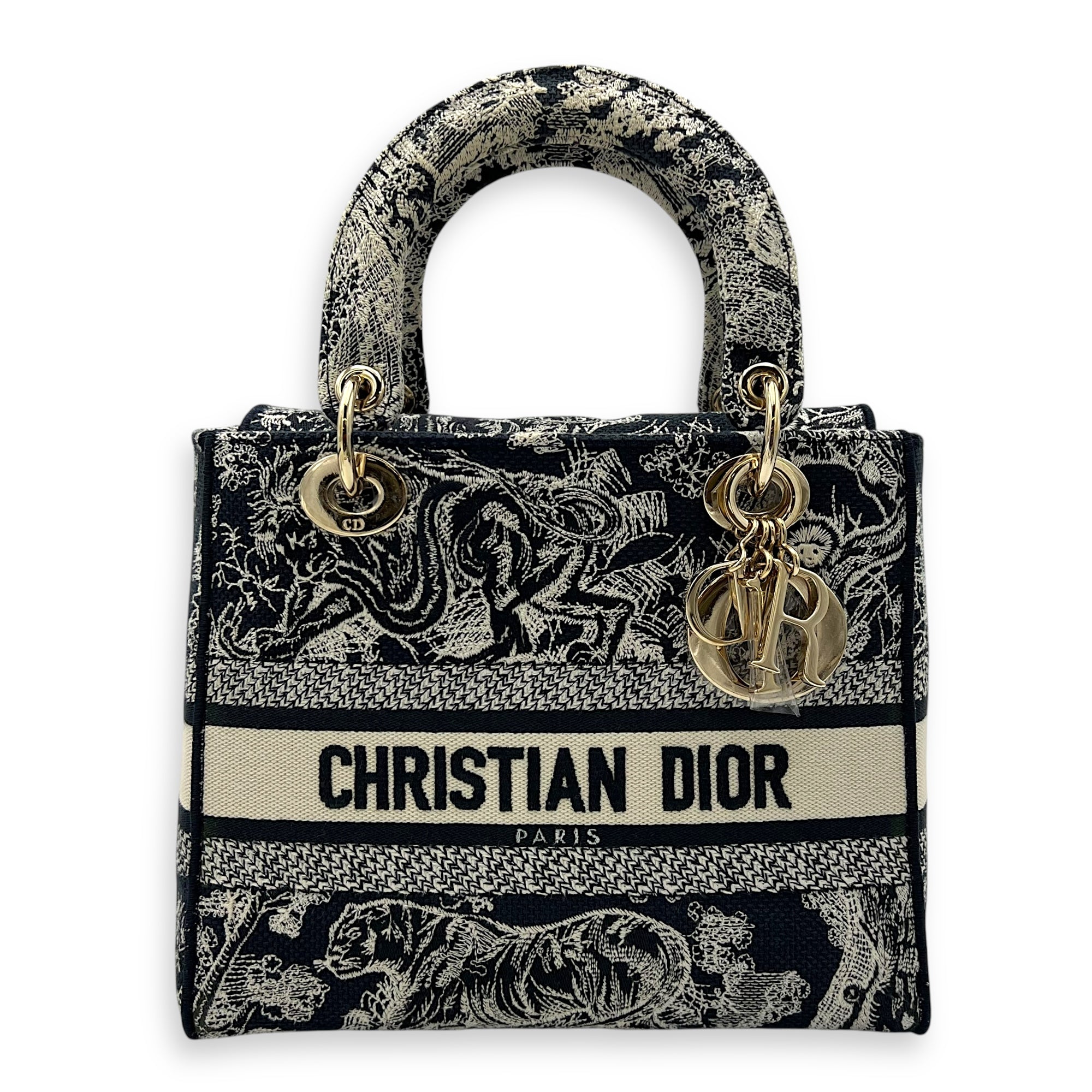 Christian Dior Lady Dior Medium Blue Top Handle Bag in Jacquard, Gold hardware_1