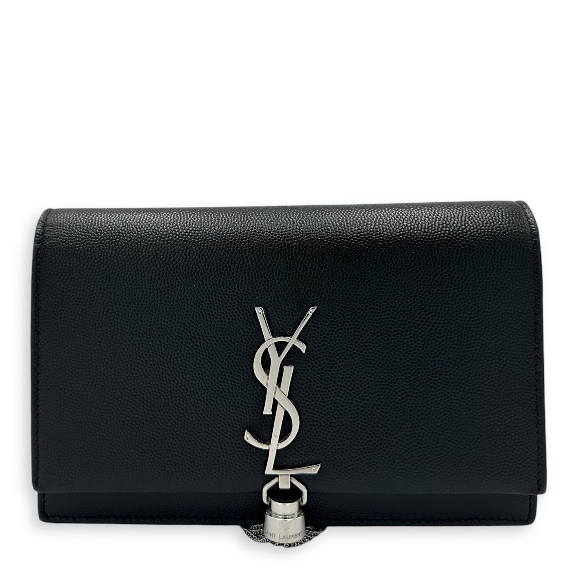 Kate Wallet On Chain Black in Caviar Leather, Silver hardware