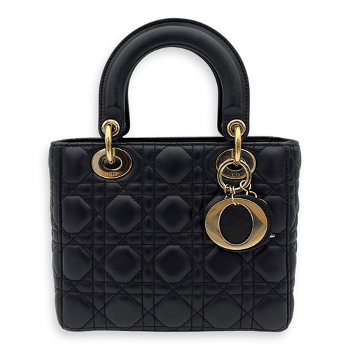 Christian Dior Lady Dior Small Black Top Handle Bag in Lambskin, Gold hardware_1