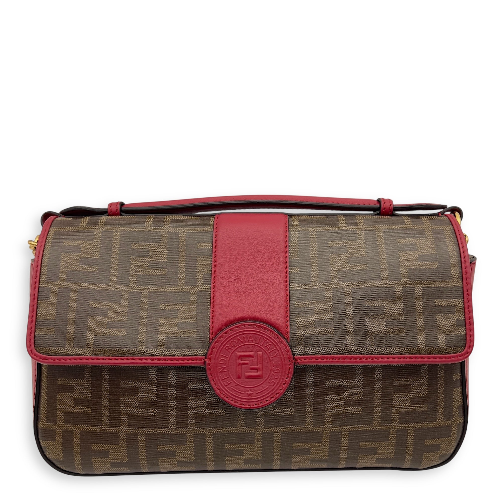 Fendi Double F Shoulder Bag Brown in Coated Canvas, Gold hardware_1