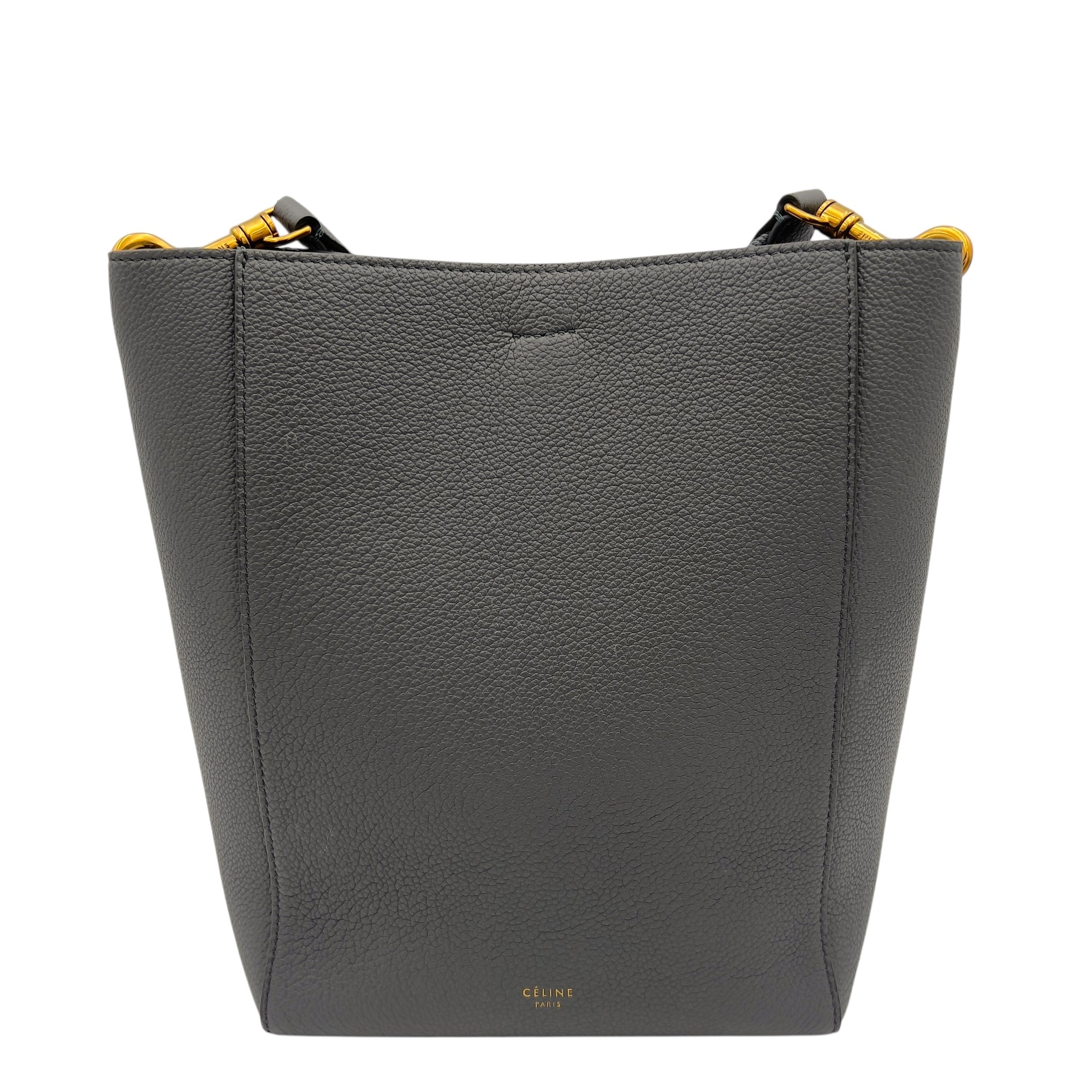 Celine Sangle Shoulder Bag Grey in Calfskin, Gold hardware_1