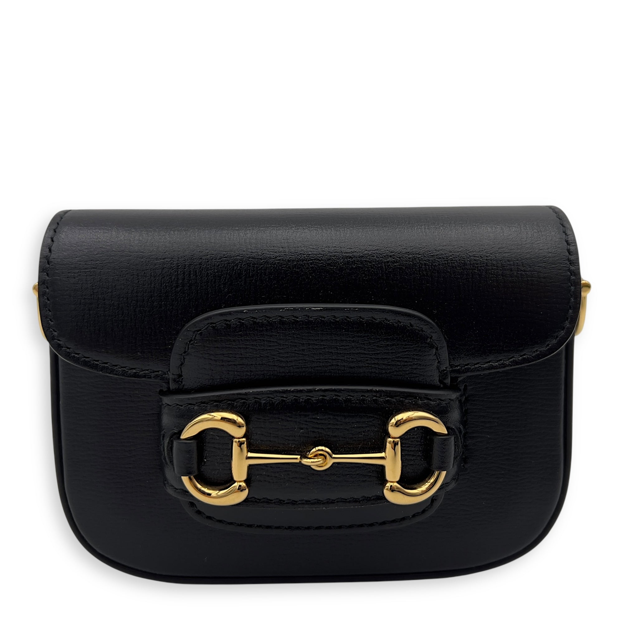 Gucci Horsebit 1955 Black Wallet On Chain in Calfskin, Gold hardware_1