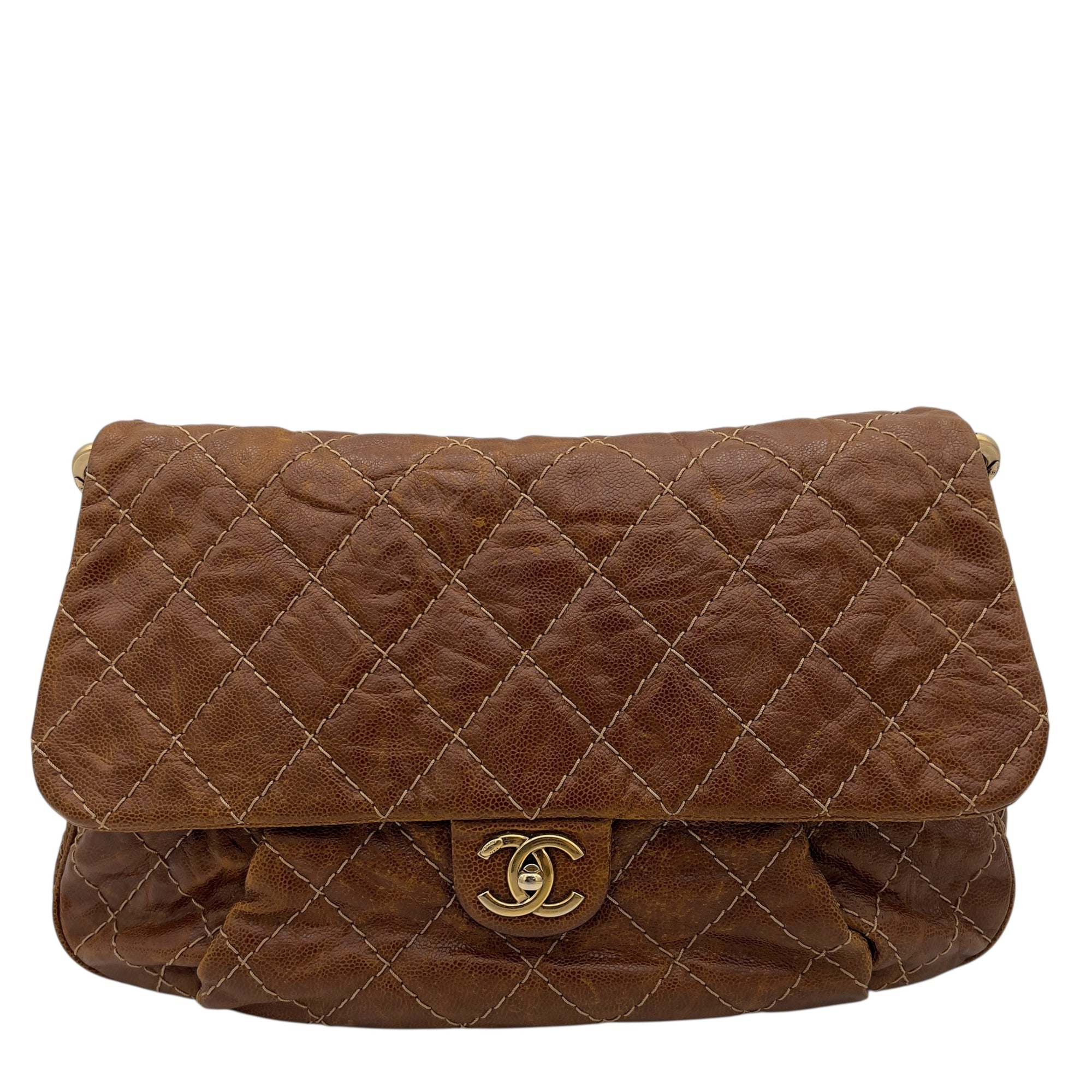 Chanel CC Shoulder Bag Brown in Calfskin, Gold hardware_1