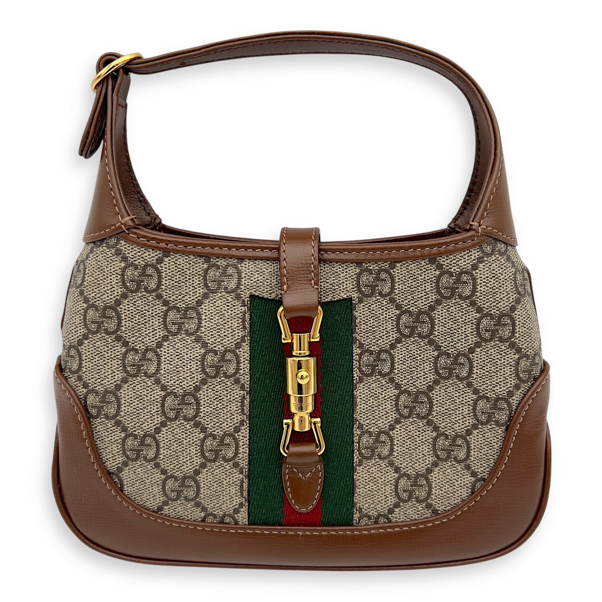Gucci Jackie 1961 Crossbody Bag Mini Brown in Coated Canvas, Gold hardware_1