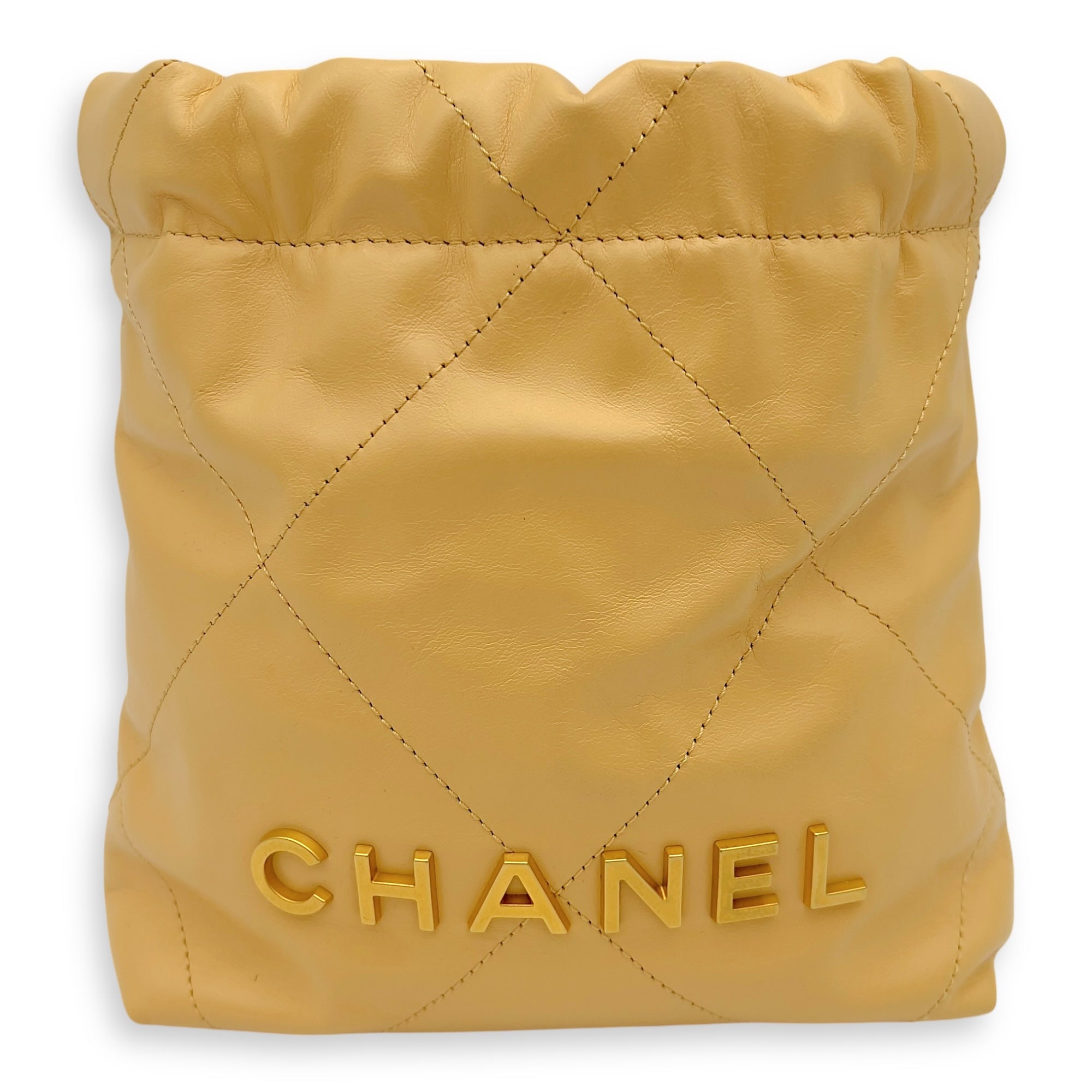 Chanel 22 Tote Shoulder Bag Mini Beige in Lambskin, Gold hardware_1