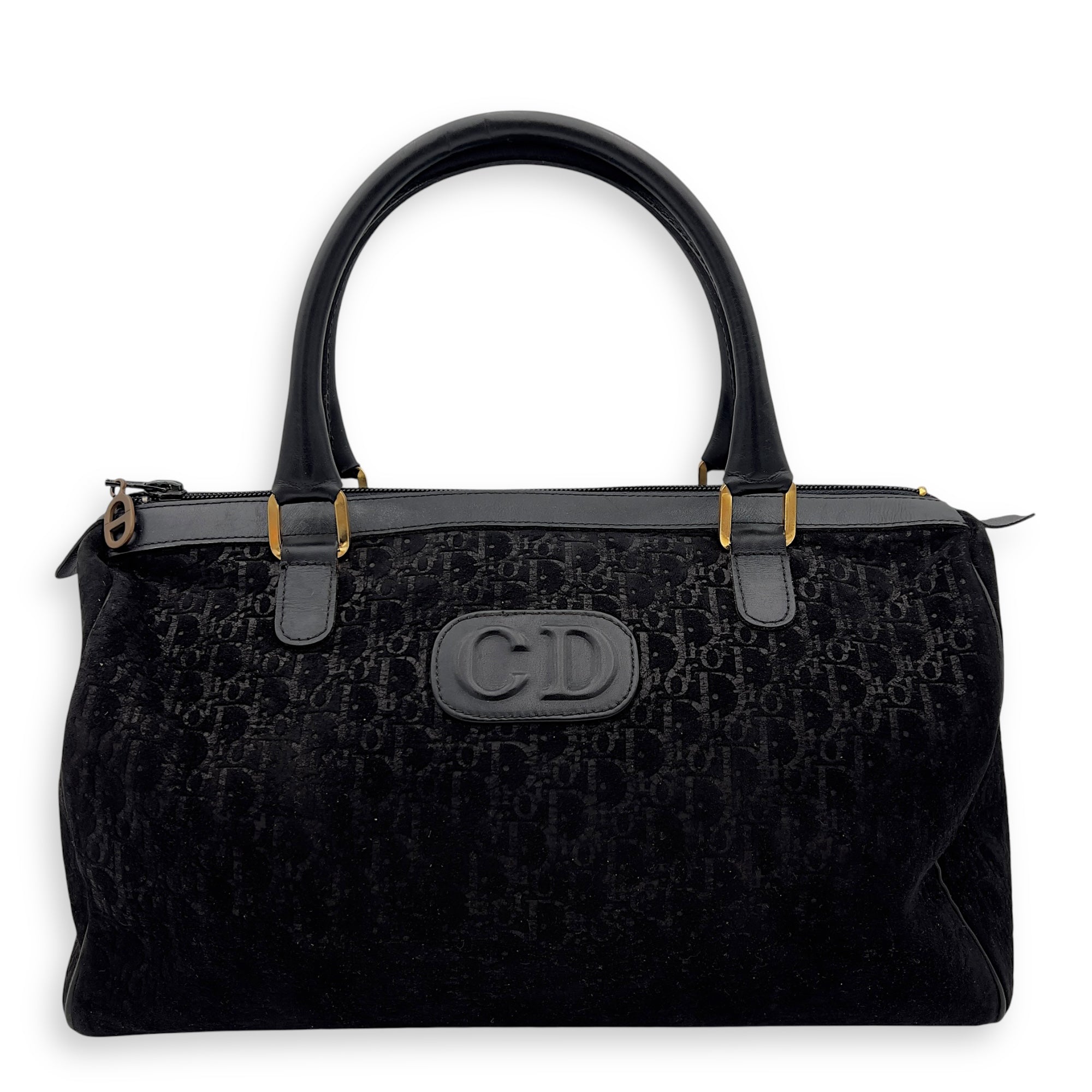 Christian Dior Vintage Top Handle Bag Black in Suede Leather, Gold hardware_1