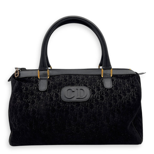 Christian Dior Vintage Top Handle Bag Black in Suede Leather, Gold hardware_1