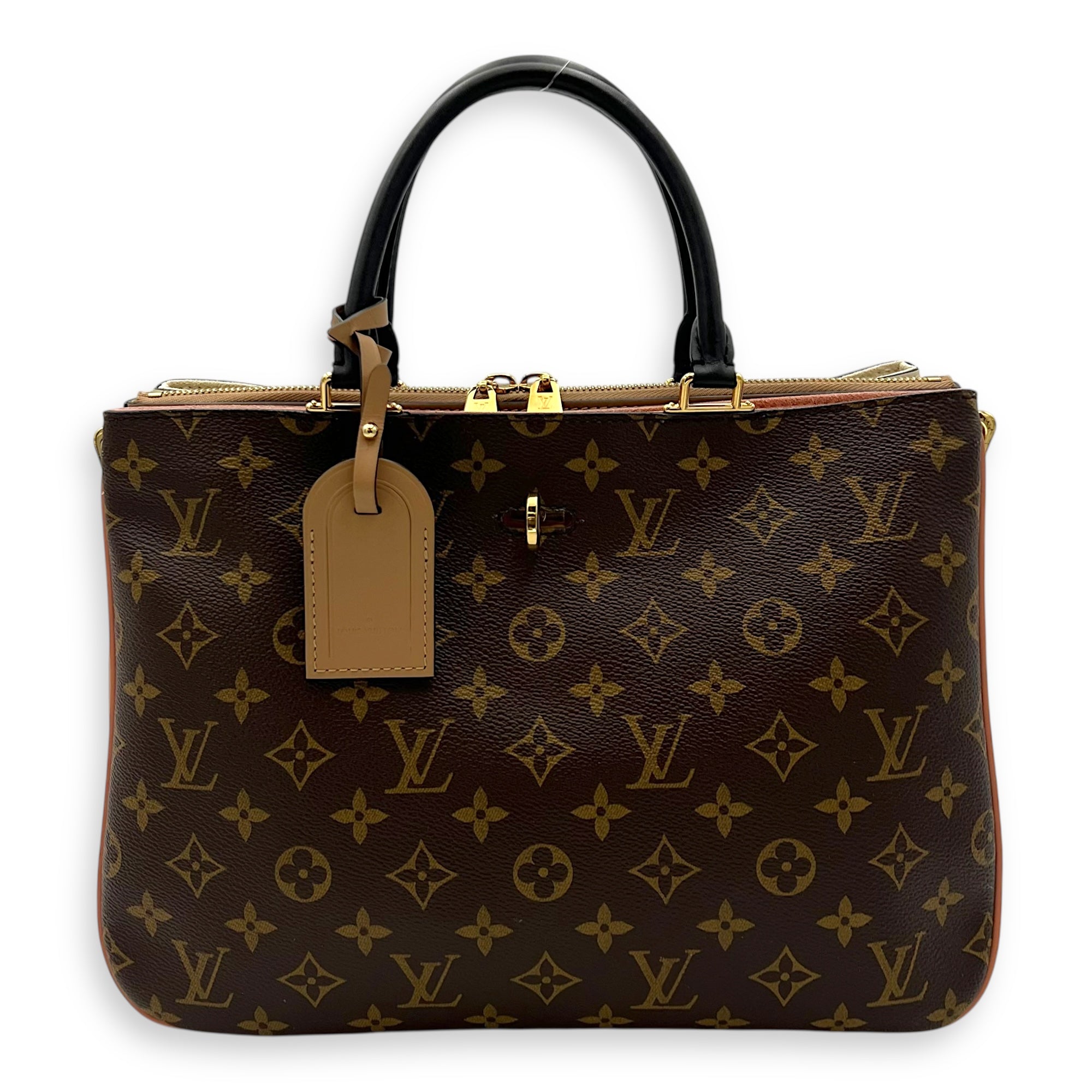 Louis Vuitton Millefeuille Top Handle Bag Brown in Monogram Coated Canvas, Gold hardware_1