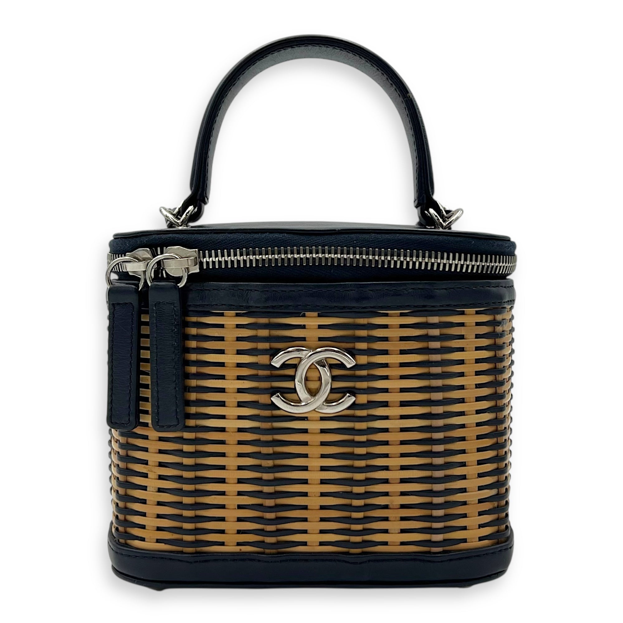 Chanel Vanity Crossbody Bag Blue in Rattan, Gold hardware_1