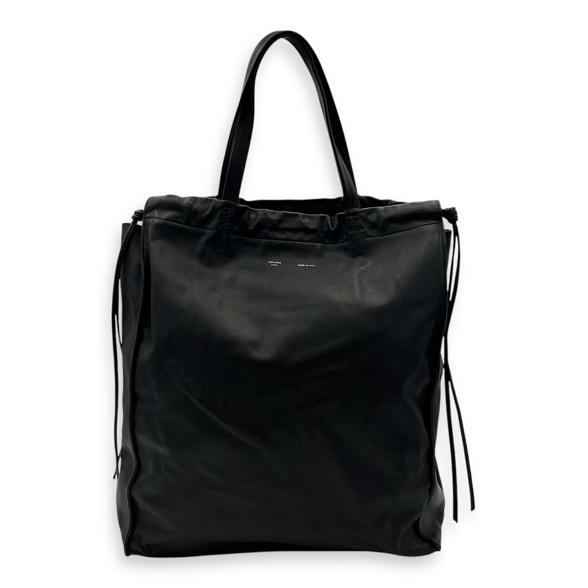 Celine Drawstring Top Handle Bag Black in Calfskin, Silver hardware_1