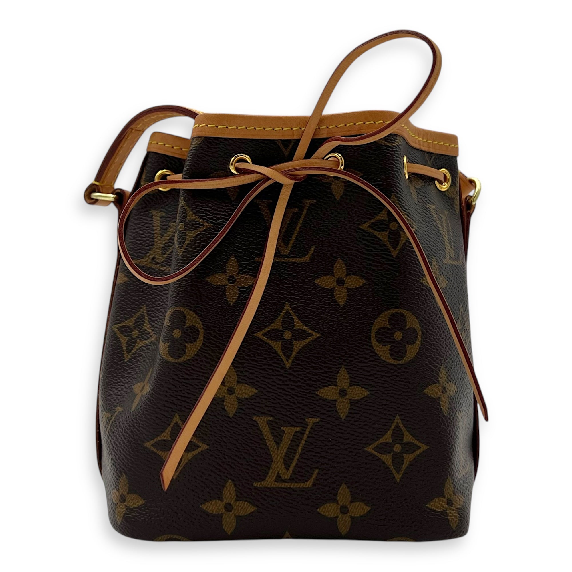 Louis Vuitton Noe Crossbody Bag Nano Brown in Monogram Coated Canvas, Gold hardware_1