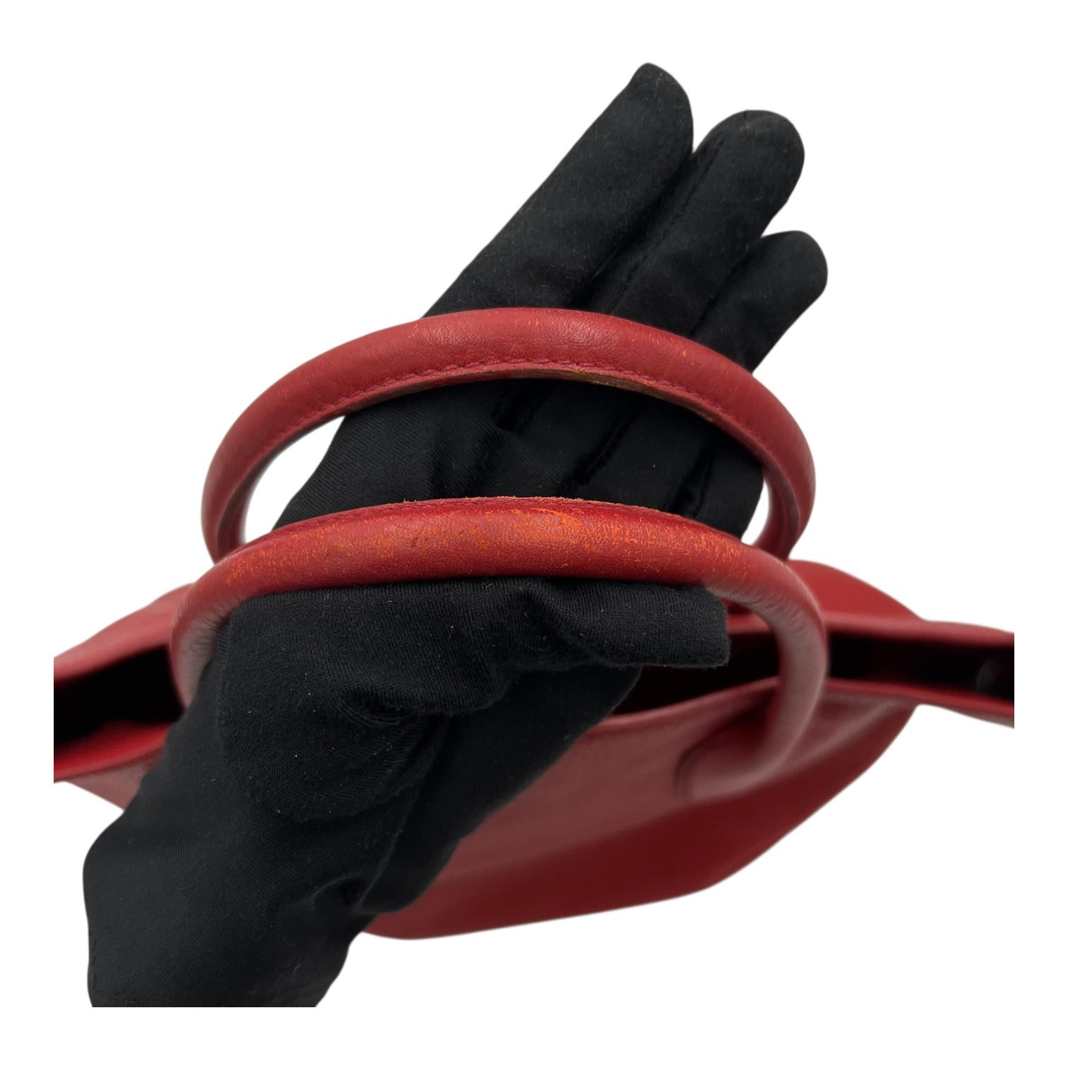 Prada Logo Top Handle Bag Red in Calfskin, Gold hardware_14