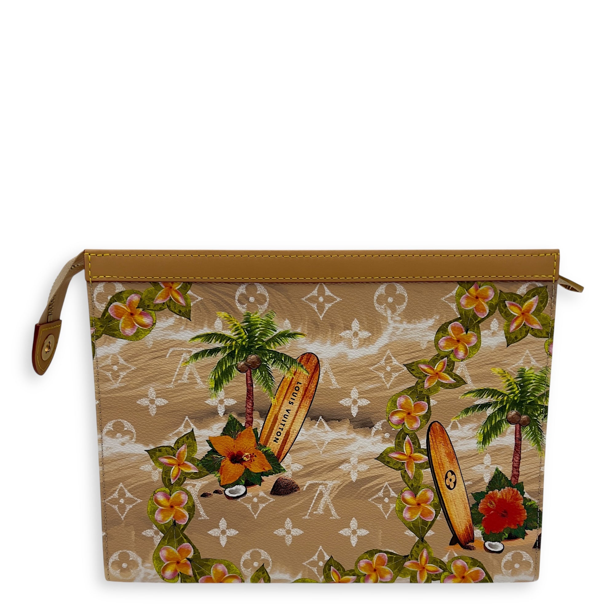 Louis Vuitton Pochette Voyage Pre-Fall 2024 MM Beige Clutch in Coated Canvas, Gold hardware_1