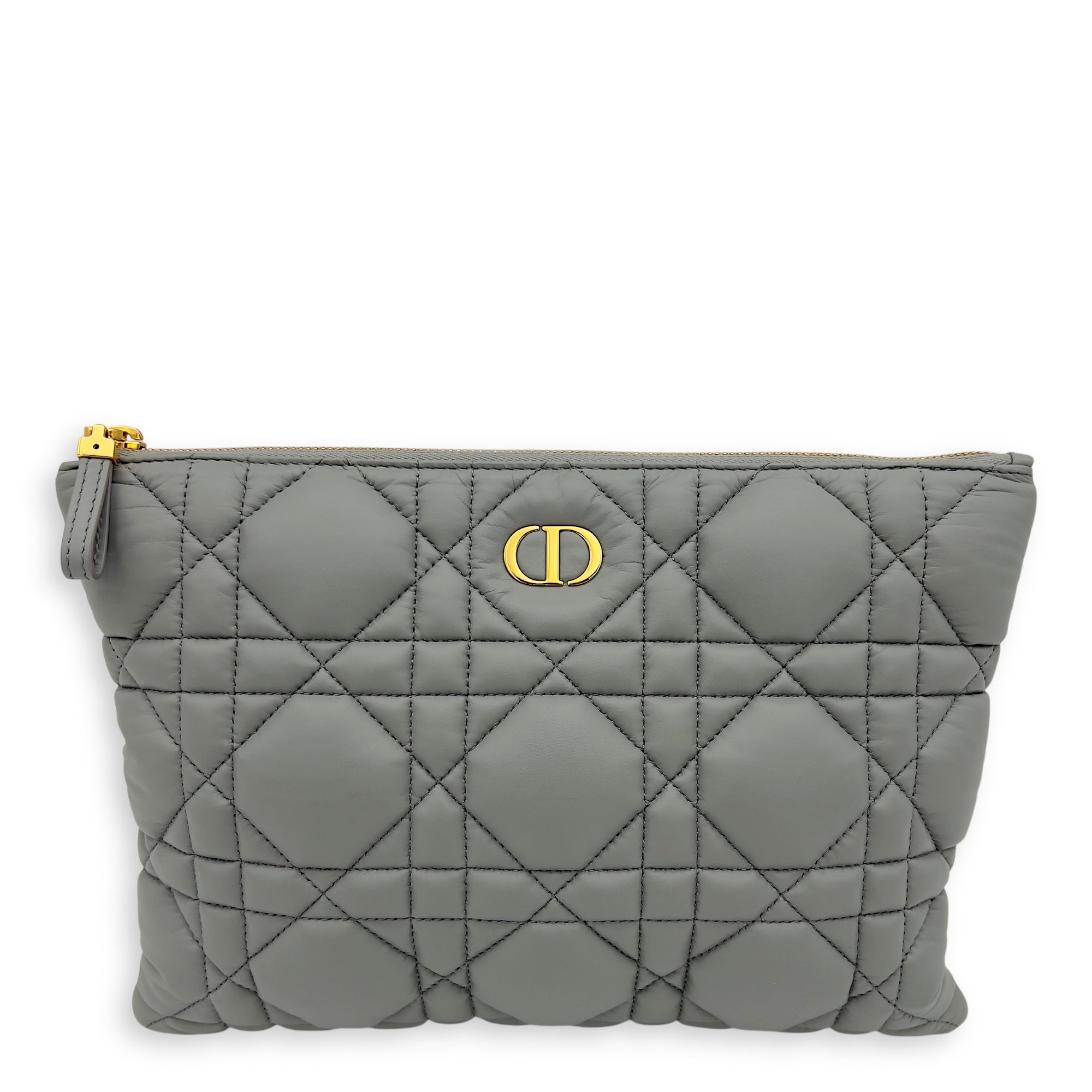 Christian Dior Caro Pouch Grey in Cannage Quilted Padded, Gold hardware_1