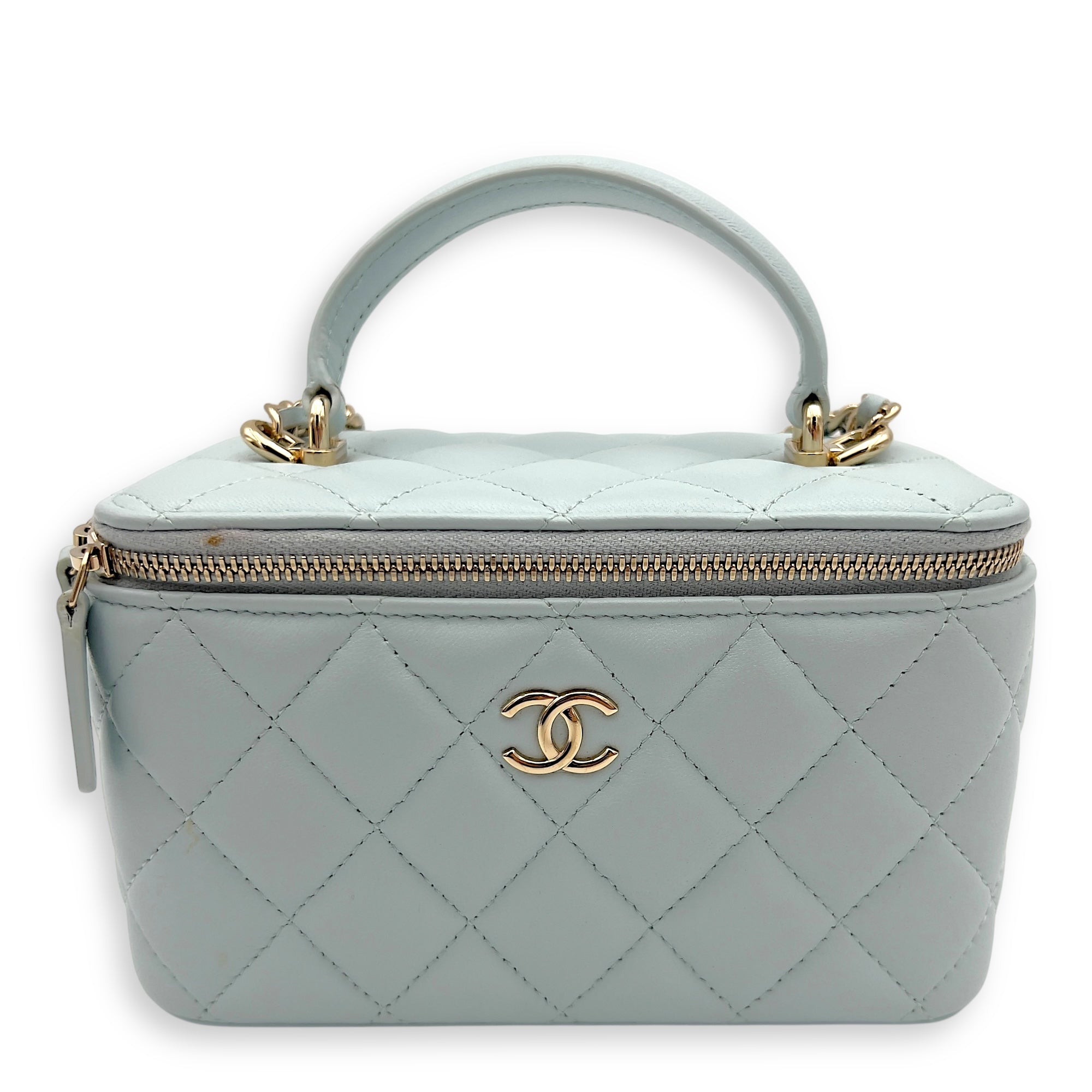 Chanel Vanity Crossbody Bag Blue in Lambskin, Gold hardware_1