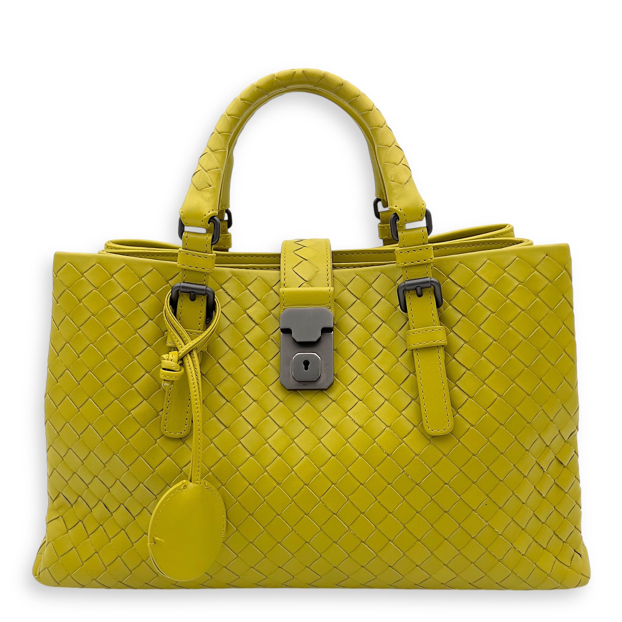 Bottega Veneta Roma Top Handle Bag Green in Calfskin, Ruthenium hardware_1