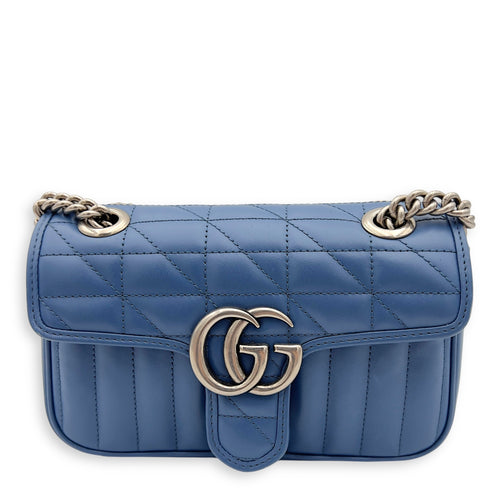 Gucci GG Marmont Shoulder Bag Blue in Calfskin, Ruthenium hardware_1