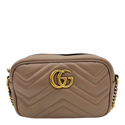 Gucci GG Marmont Mini Beige Shoulder Bag in Calfskin, Gold hardware_1