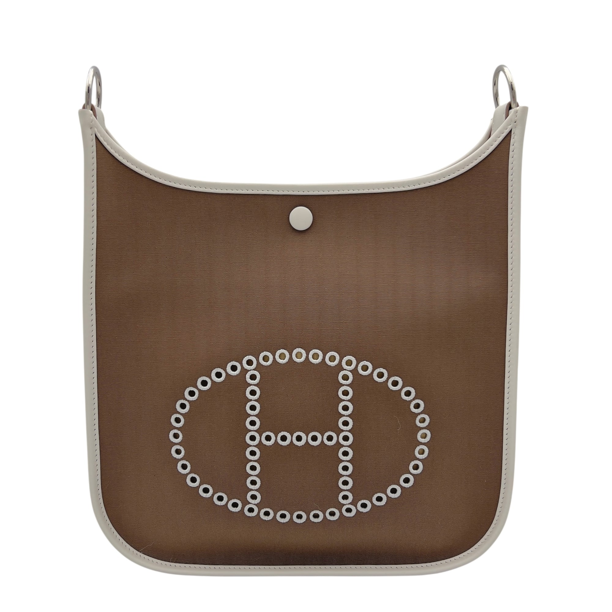 Hermès Evelyne Neo Etoupe-Dune/Gris Pale in Toile Officier Bicolore/Veau Swift, Palladium hardware_1