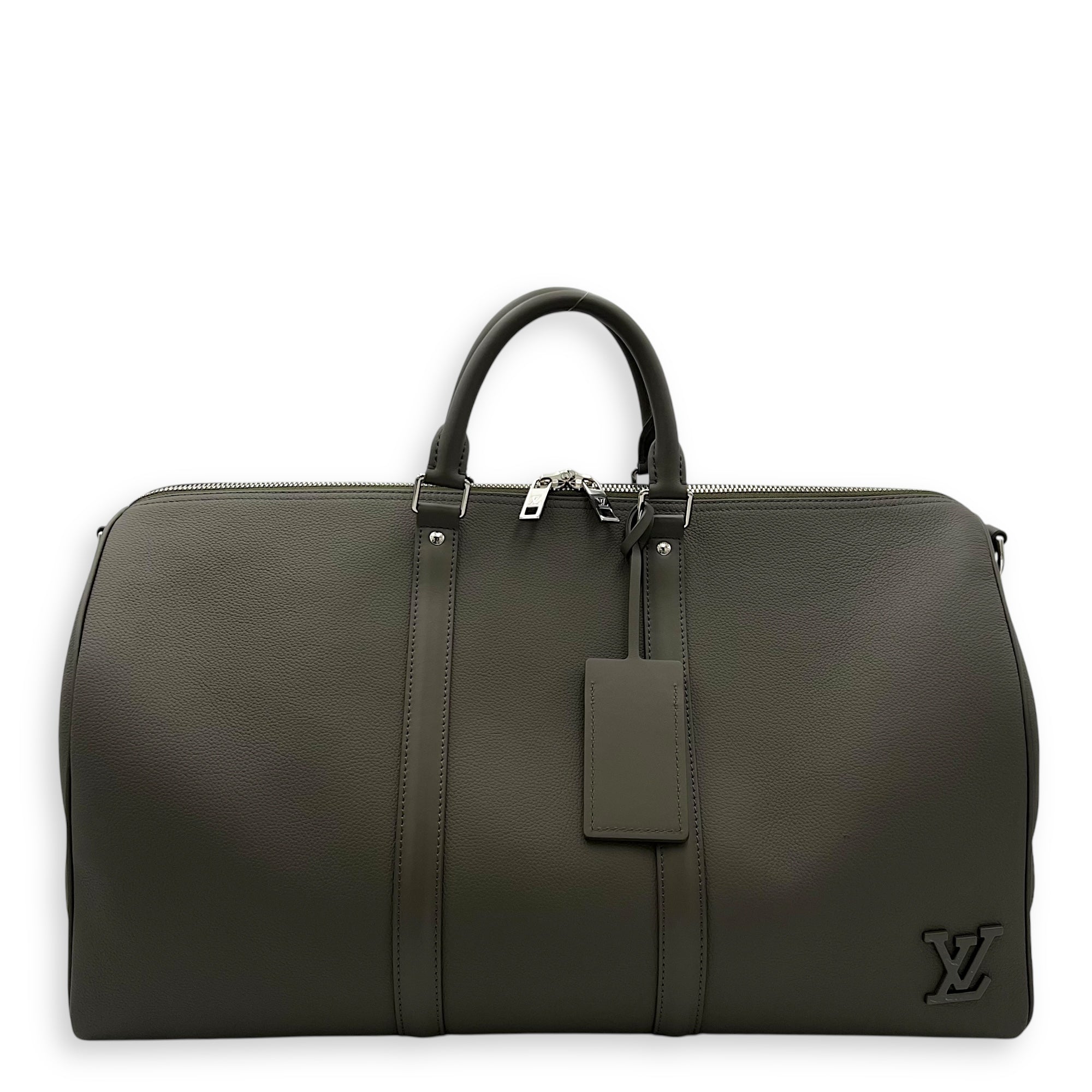Louis Vuitton Keepall 50 Grey Top Handle Bag in Aerogram Leather, Silver hardware_1