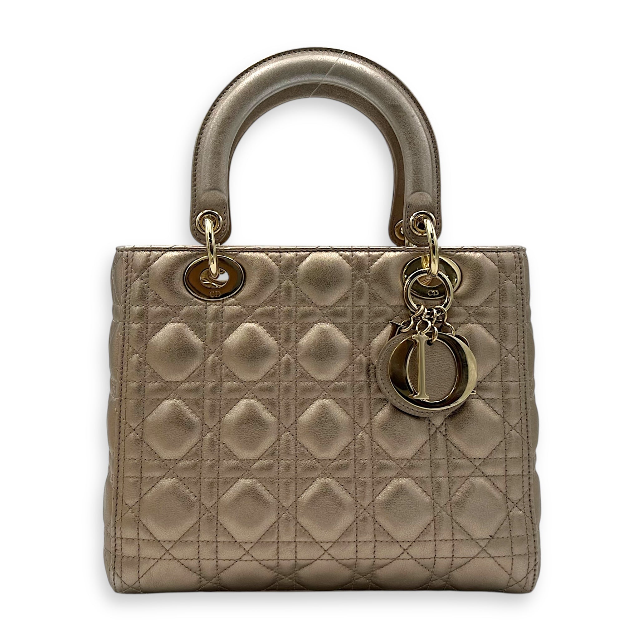 Christian Dior Lady Dior Medium Bronze Top Handle Bag in Lambskin, Gold hardware_1