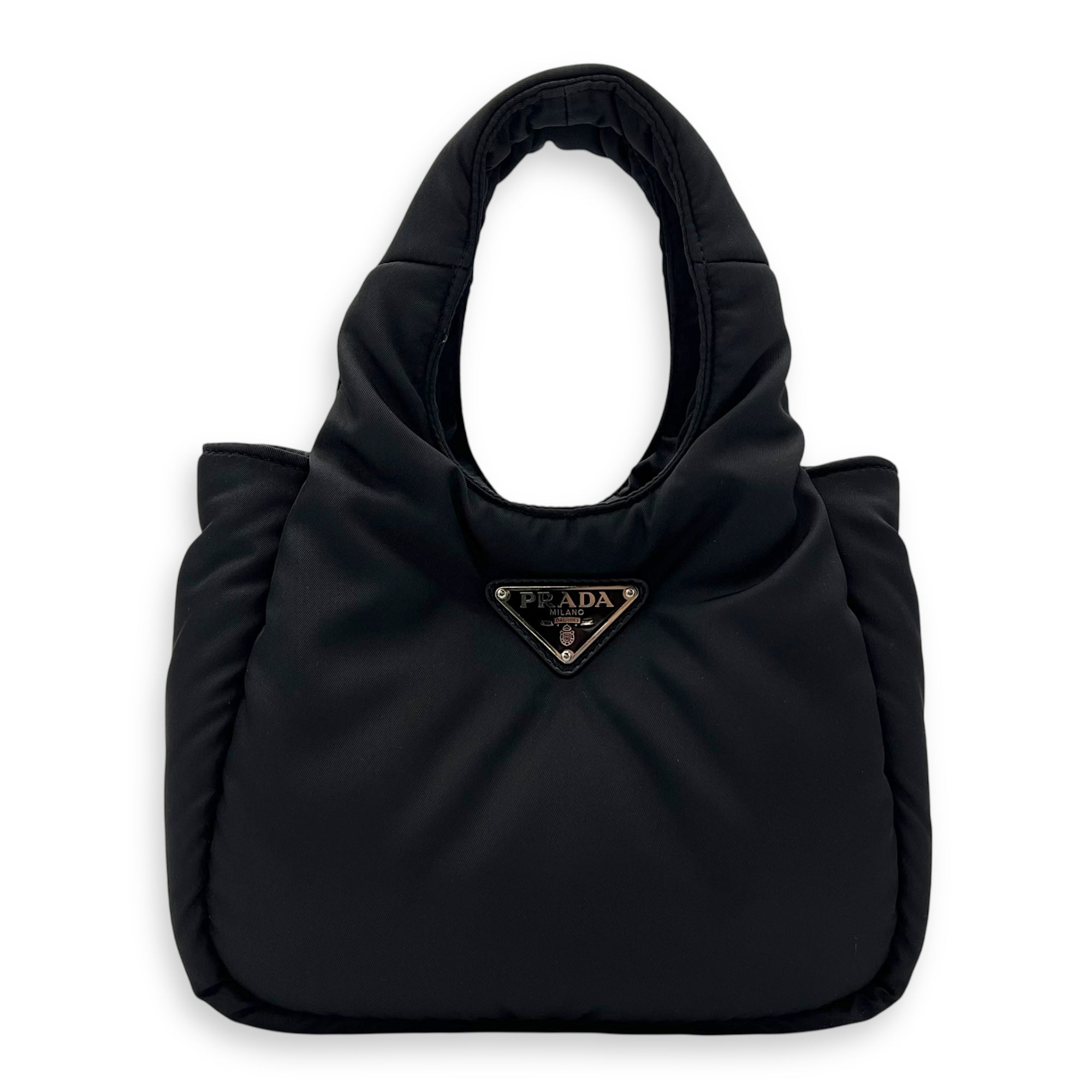 Prada Re-Nylon Padded Black Top Handle Bag in Nylon, Silver hardware_1