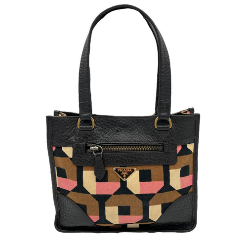 Prada Logo Multi-colour Top Handle Bag in Canvas, Gold hardware_1