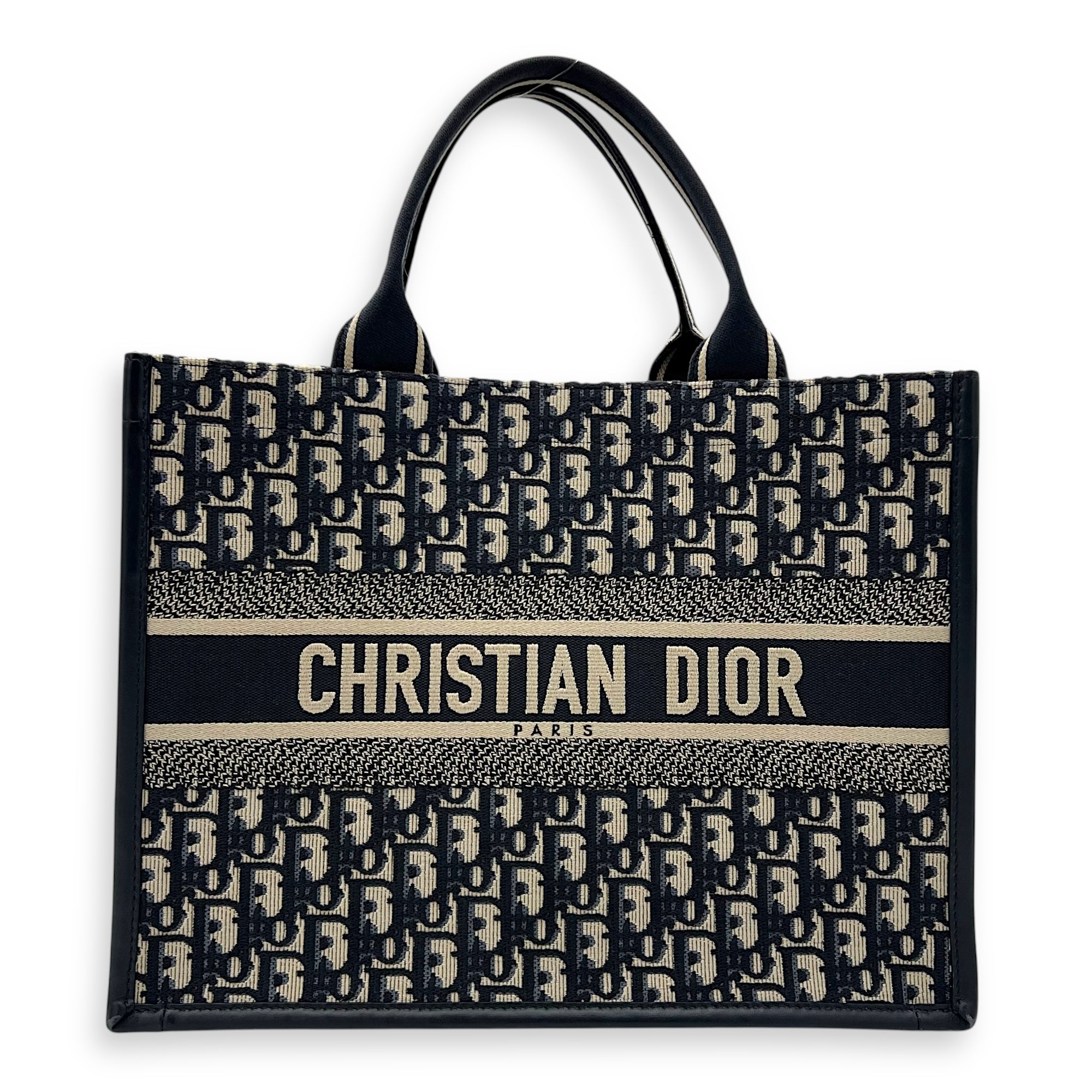 Christian Dior Book Tote Top Handle Bag Medium Blue in Canvas, Gold hardware_1