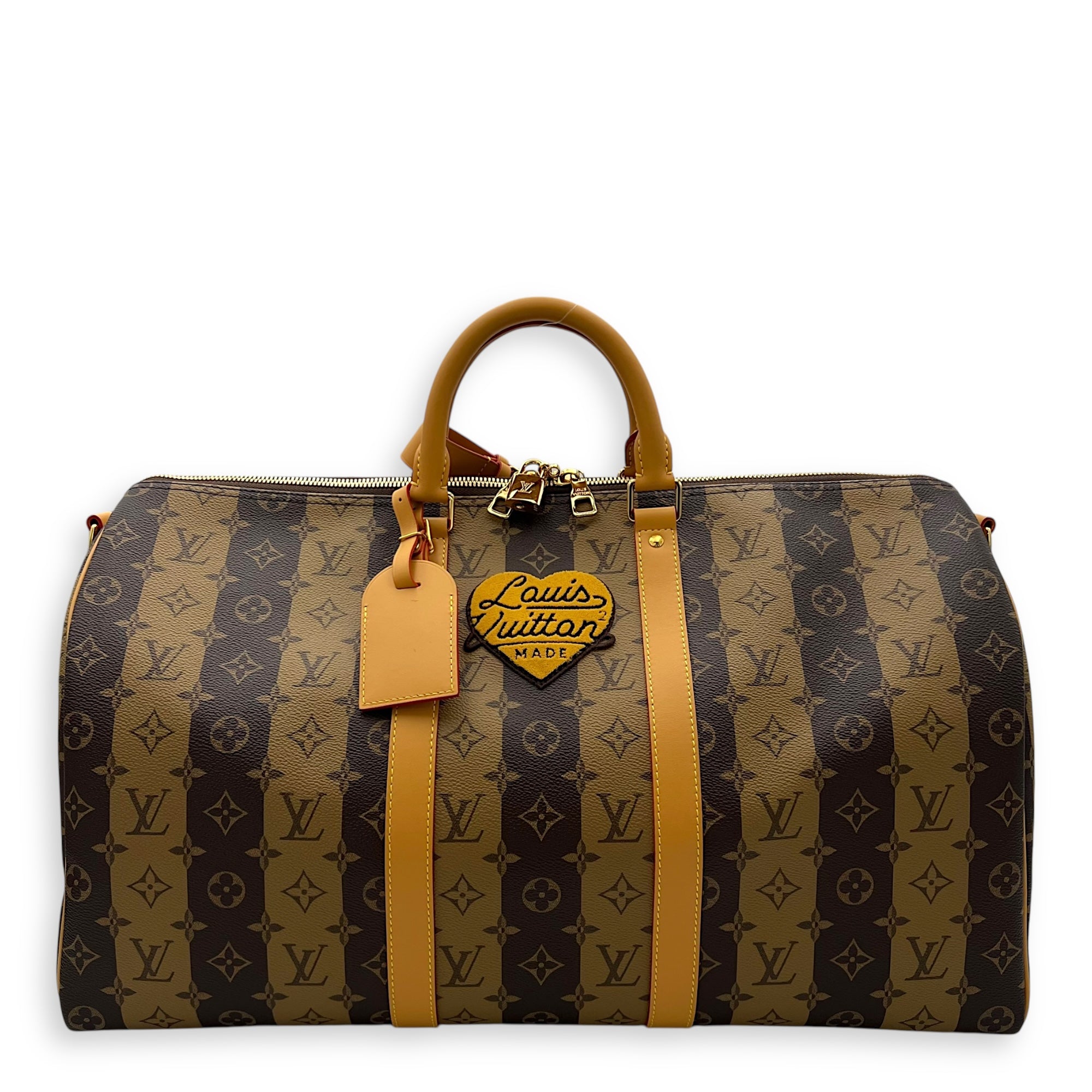 Louis Vuitton NIGO Keepall Bandouliere 50 Brown Top Handle Bag in Coated Canvas, Gold hardware_1