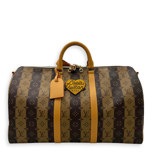 Louis Vuitton NIGO Keepall Bandouliere 50 Brown Top Handle Bag in Coated Canvas, Gold hardware_1