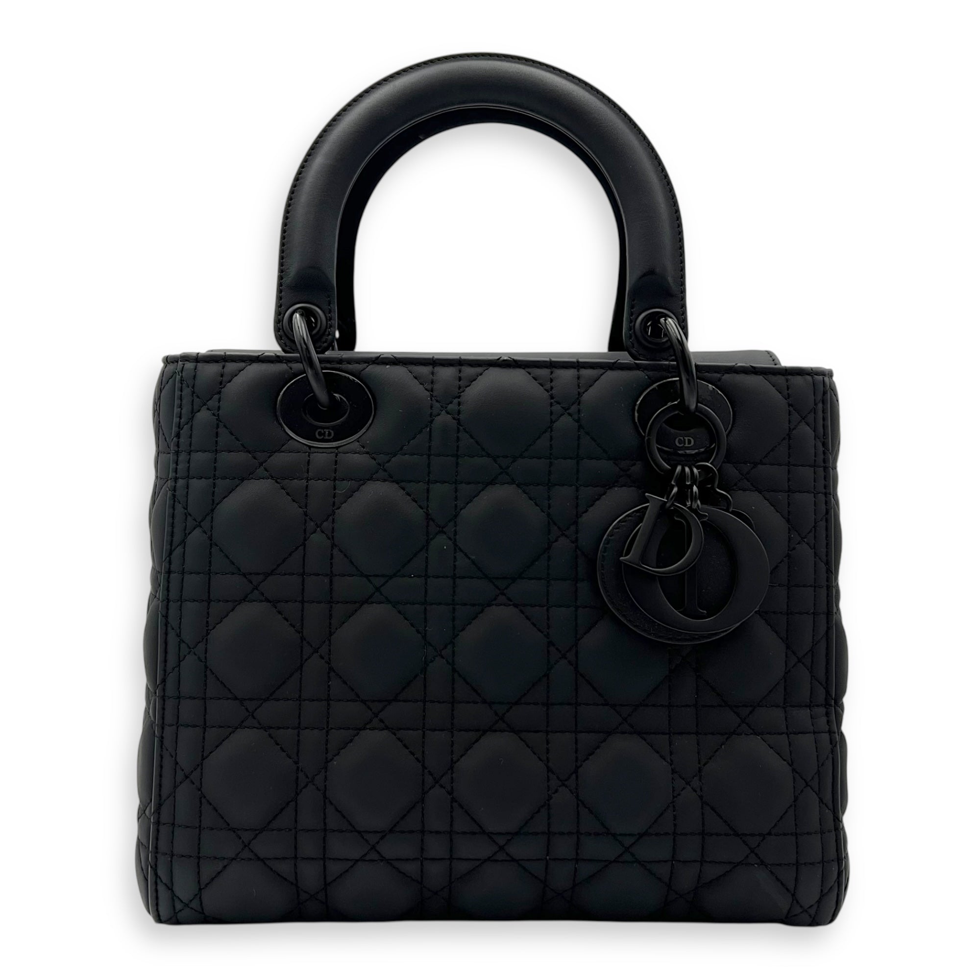 Christian Dior Lady Dior Top Handle Bag Medium Ultramatte in Lambskin, Lacquered Metal hardware_1