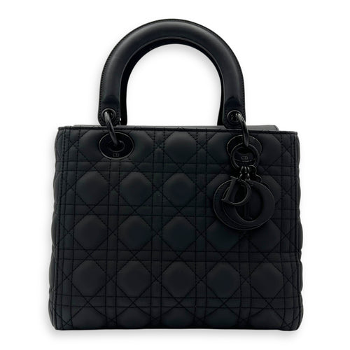 Christian Dior Lady Dior Top Handle Bag Medium Ultramatte in Lambskin, Lacquered Metal hardware_1