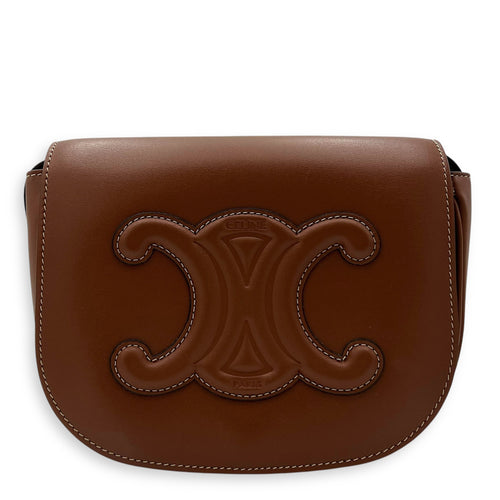 Celine Folco Crossbody Bag Brown in Calfskin, Gold hardware_1