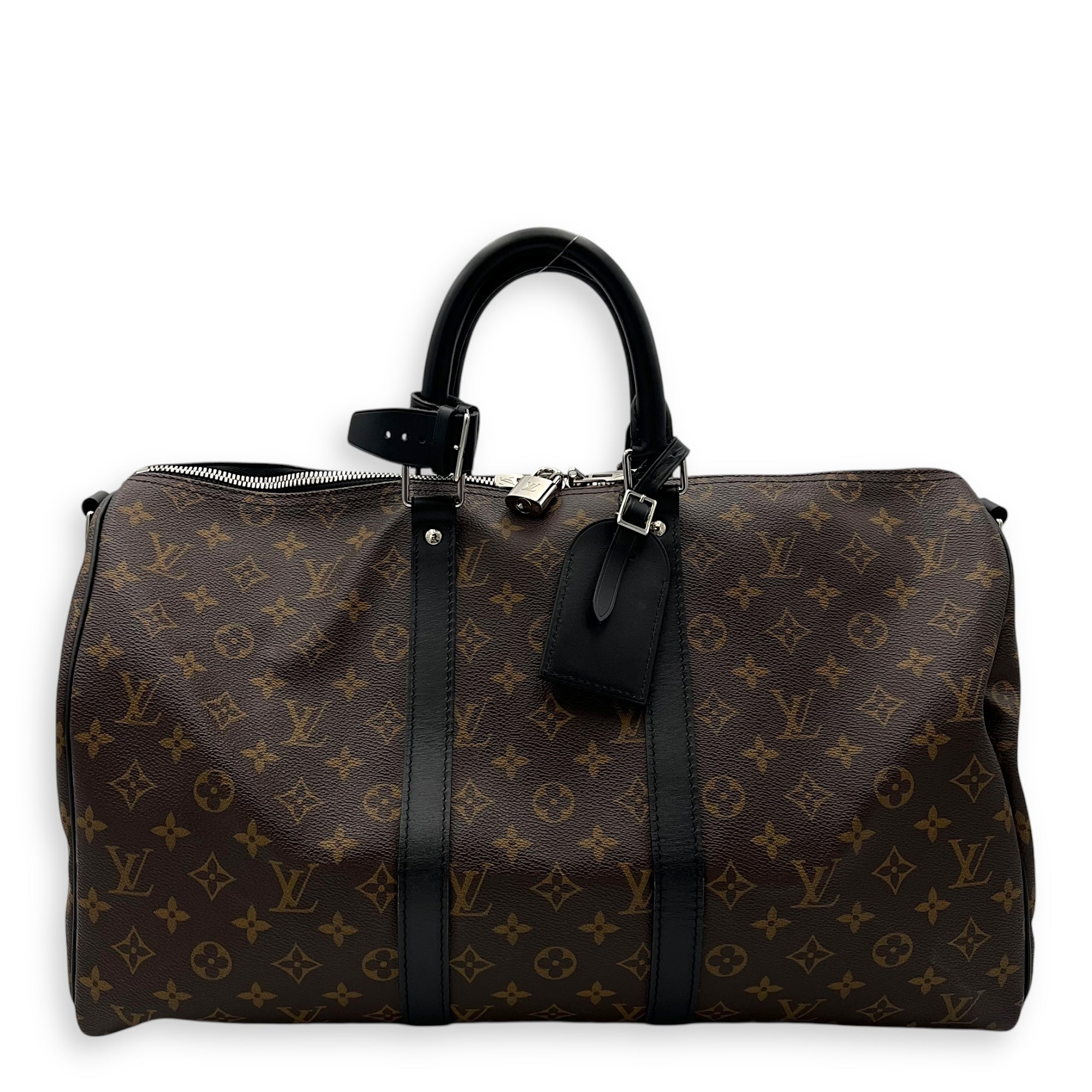 Louis Vuitton Keepall 45 Brown Top Handle Bag in Monogram Coated Canvas, Silver hardware_1
