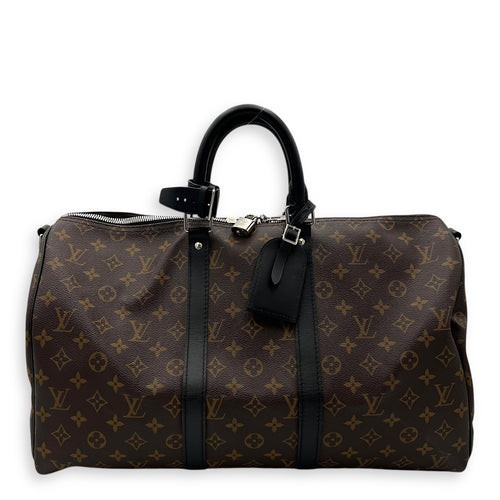 Louis Vuitton Keepall 45 Brown Top Handle Bag in Monogram Coated Canvas, Silver hardware_1