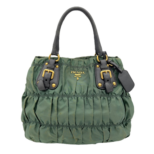 Prada Gaufre Top Handle Bag Green in Nylon, Gold hardware_1
