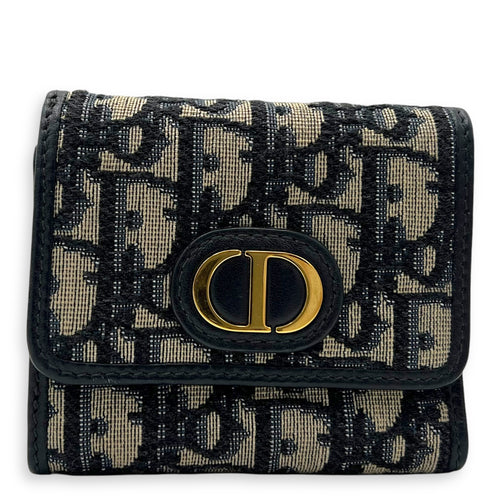 Christian Dior 30 Montaigne Blue Wallet in Jacquard, Gold hardware_1