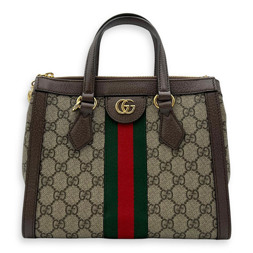 Gucci Ophidia Small Brown Top Handle Bag in Monogram Coated Canvas, Gold hardware_1