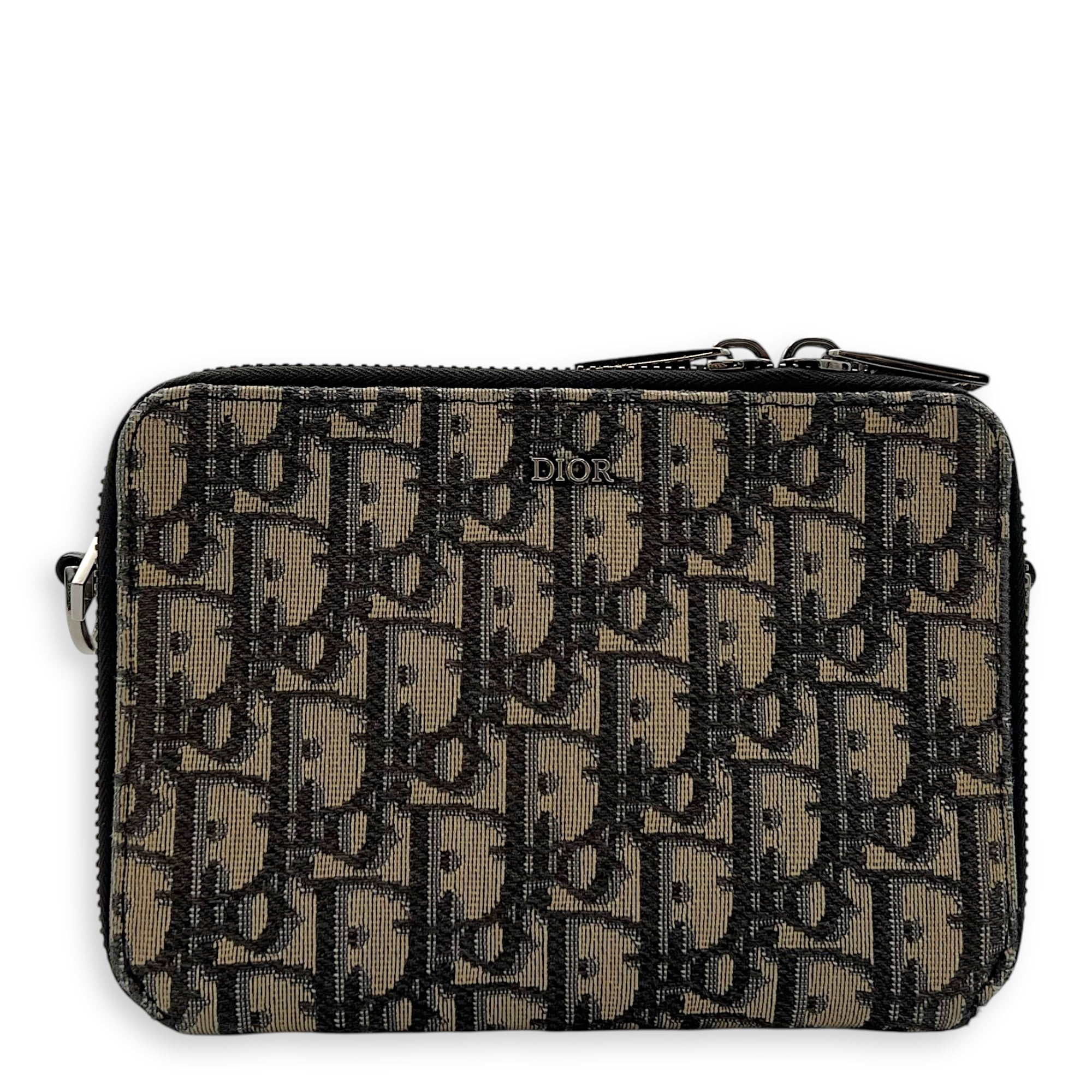 Christian Dior Zipped Pouch Oblique Blue Crossbody Bag in Jacquard, Silver hardware_1