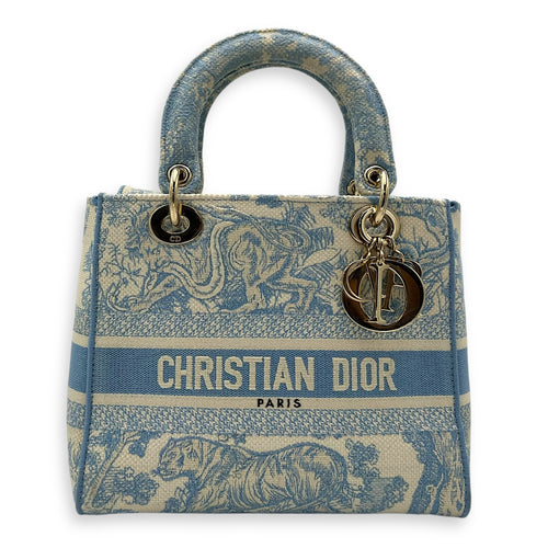 Christian Dior D-Lite Top Handle Bag Blue in Jacquard, Gold hardware_1