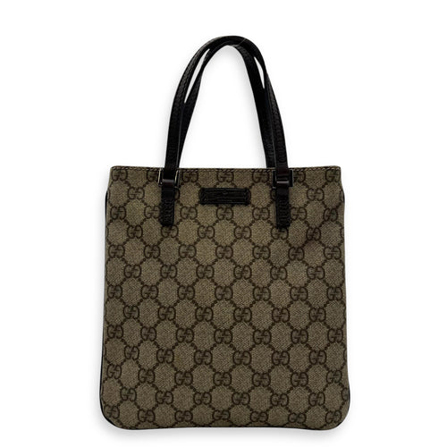 Gucci GG Supreme Mini Brown Top Handle Bag in Coated Canvas, Silver hardware_1
